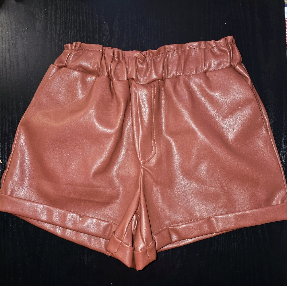 Burgundy faux leather shorts